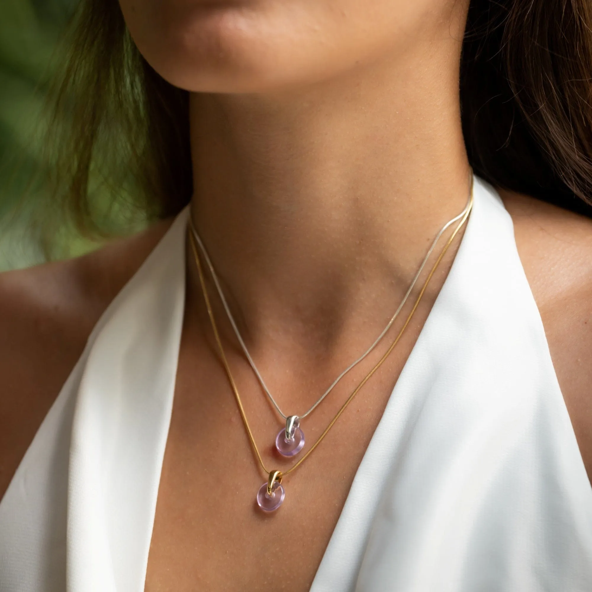 Gold Plated Purple Spinning Disc Necklace