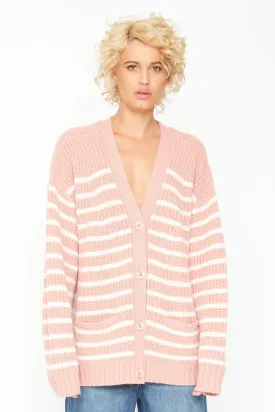 Grandpa Cardigan Sweater - Pink and White Stripe