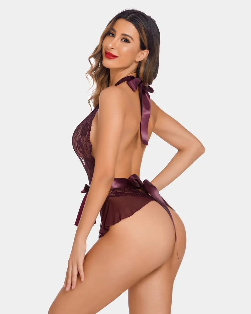 Halter V Neck One Piece Lingerie