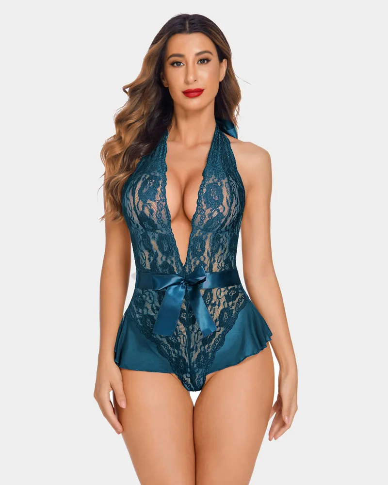 Halter V Neck One Piece Lingerie