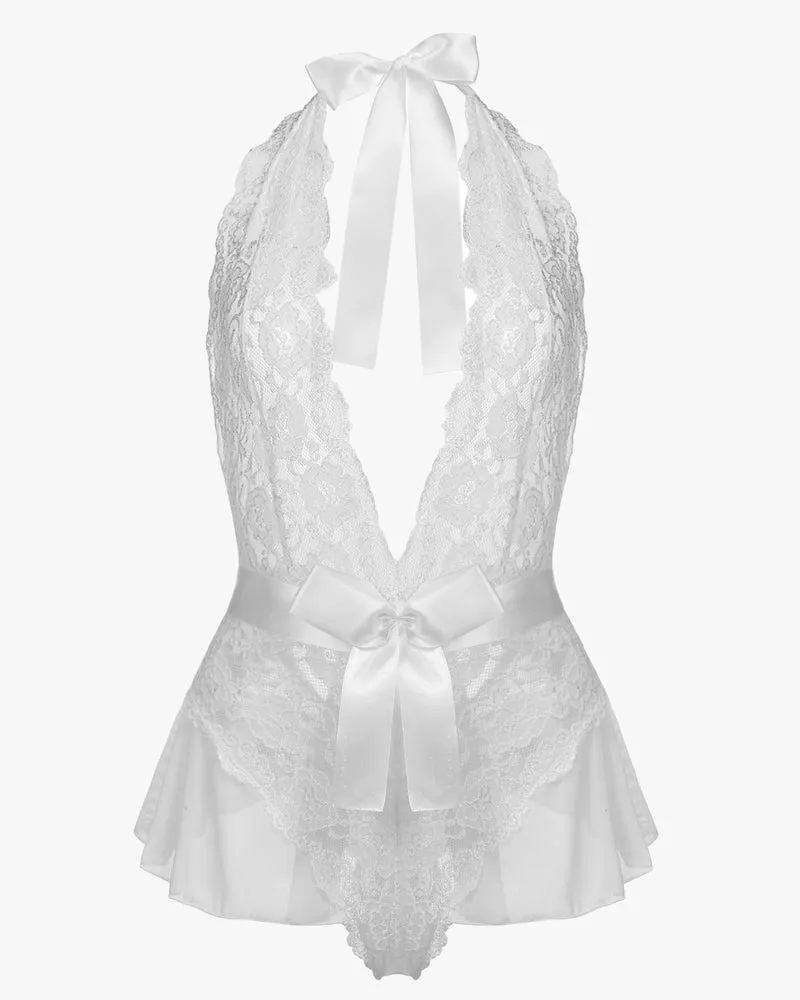 Halter V Neck One Piece Lingerie
