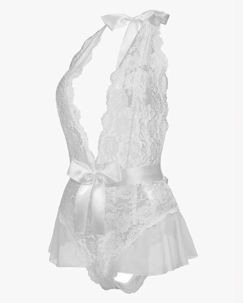 Halter V Neck One Piece Lingerie