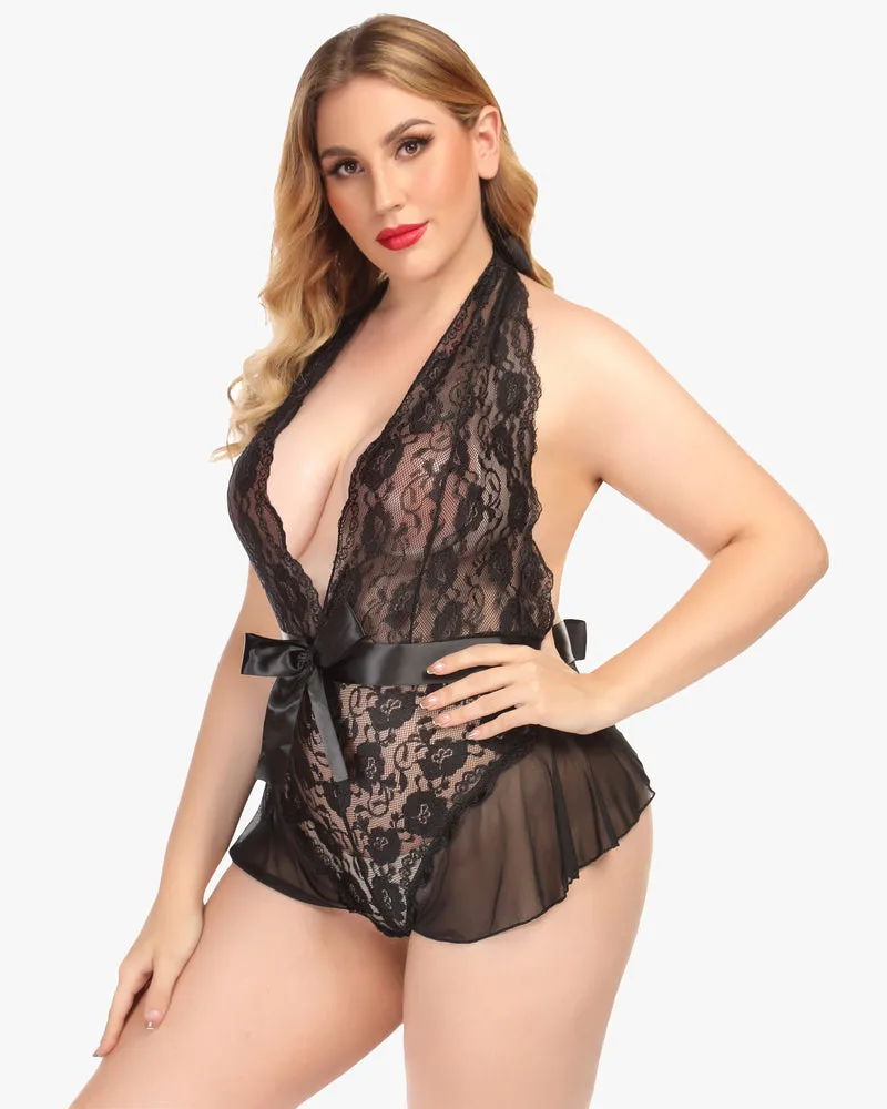 Halter V Neck One Piece Lingerie