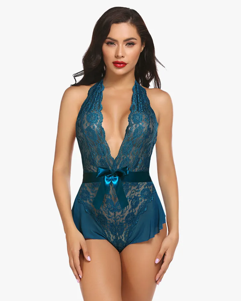 Halter V Neck One Piece Lingerie
