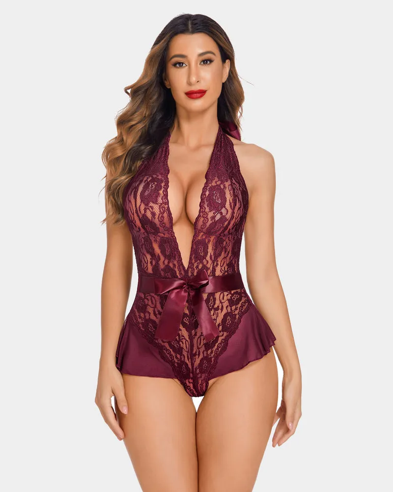 Halter V Neck One Piece Lingerie