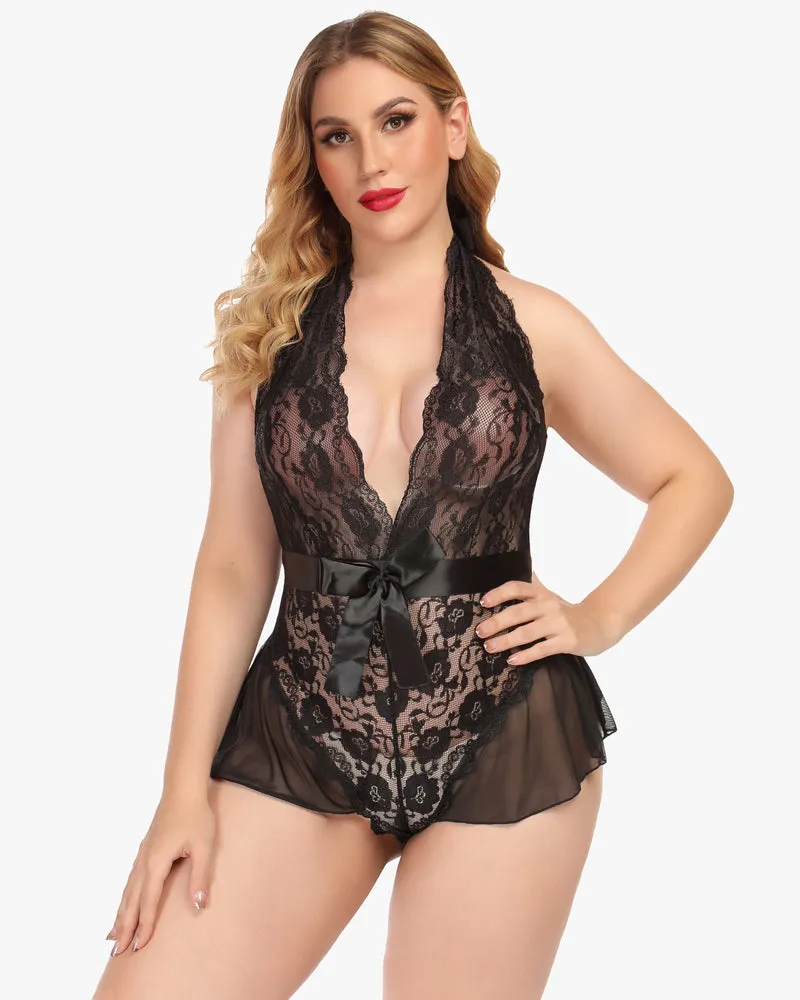 Halter V Neck One Piece Lingerie