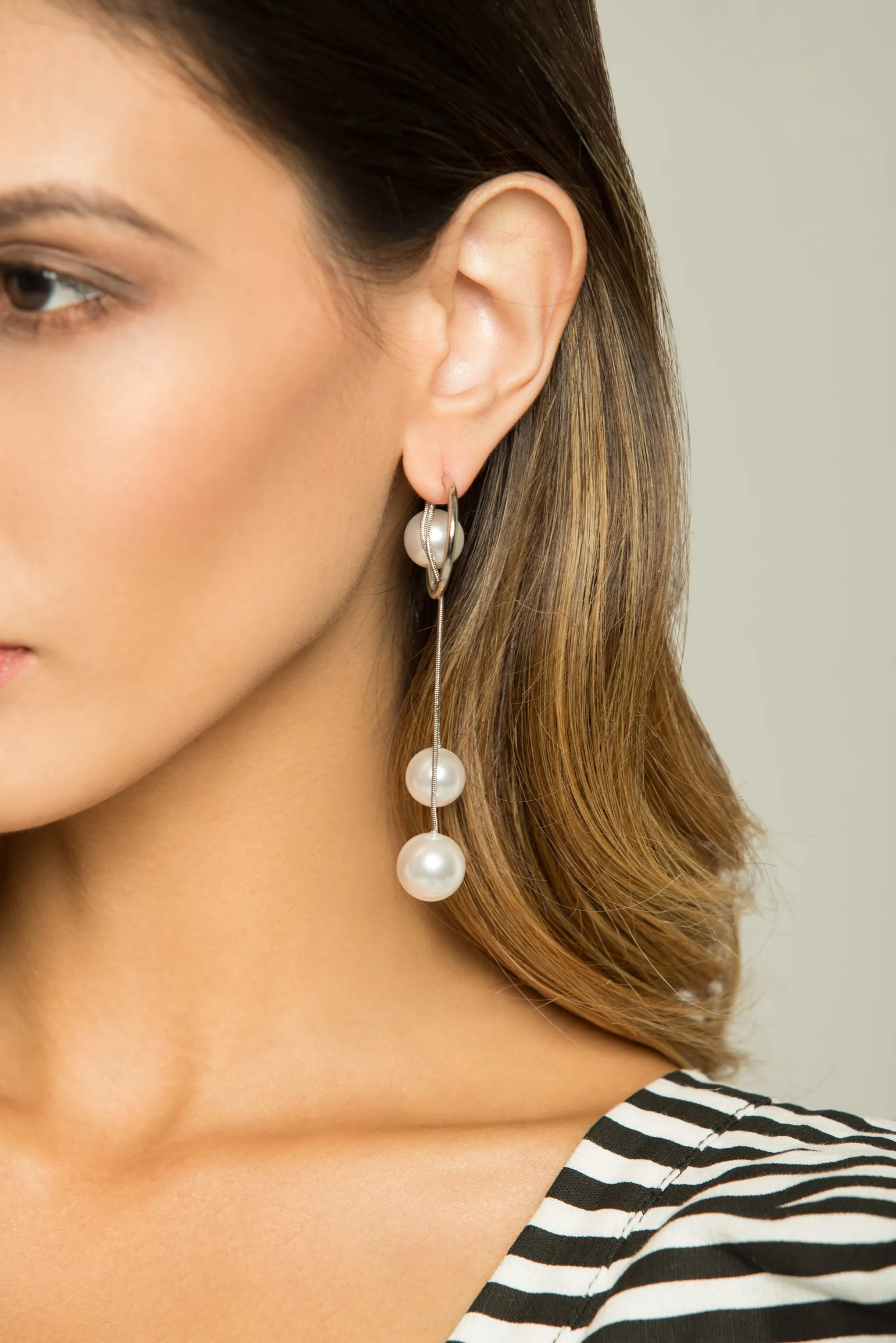 Hoop and Faux Pearl Drop Earrings