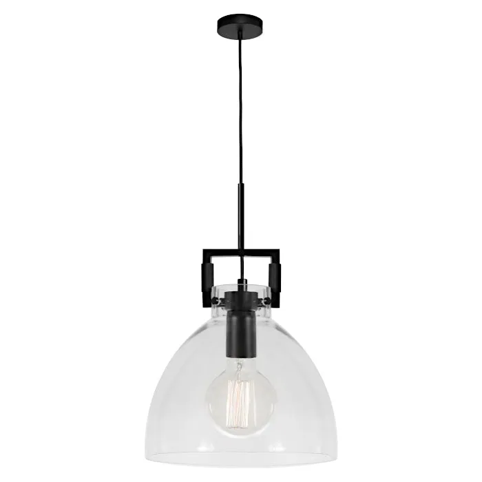 Jean Black and Clear Glass Rustic Industrial Pendant