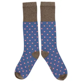Ladies Denim & Coral Small Spot Lambswool Knee Socks