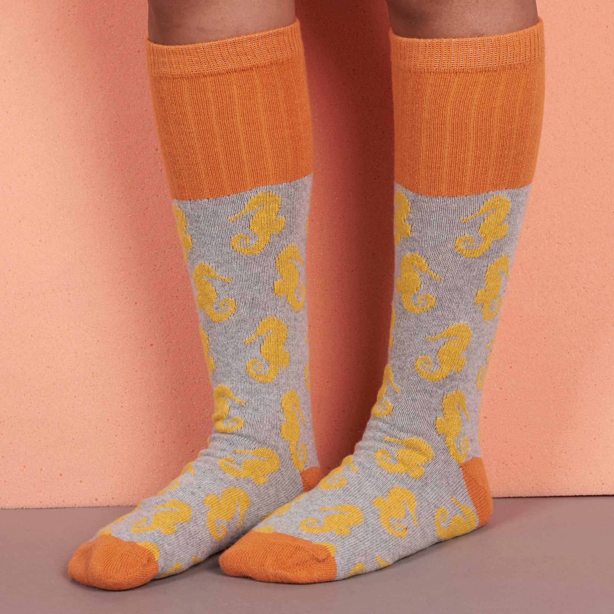 Ladies Grey Seahorse Lambswool Knee Socks