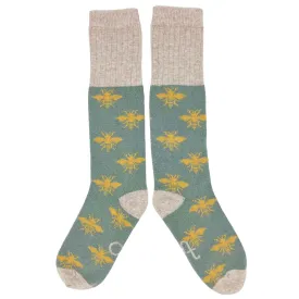 Ladies Sage & Yellow Bee Lambswool Knee Socks