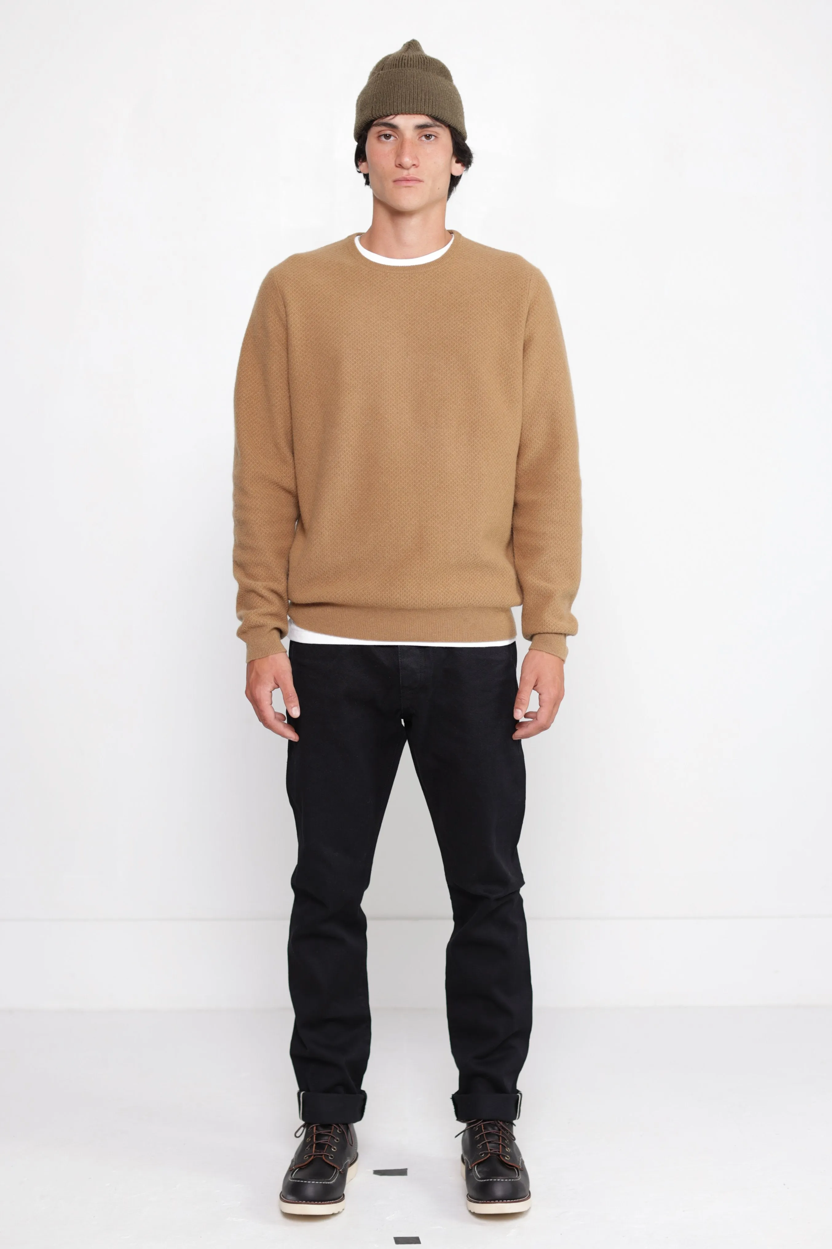 NS3019-3 New Honeycomb Stitch Crew in Camel
