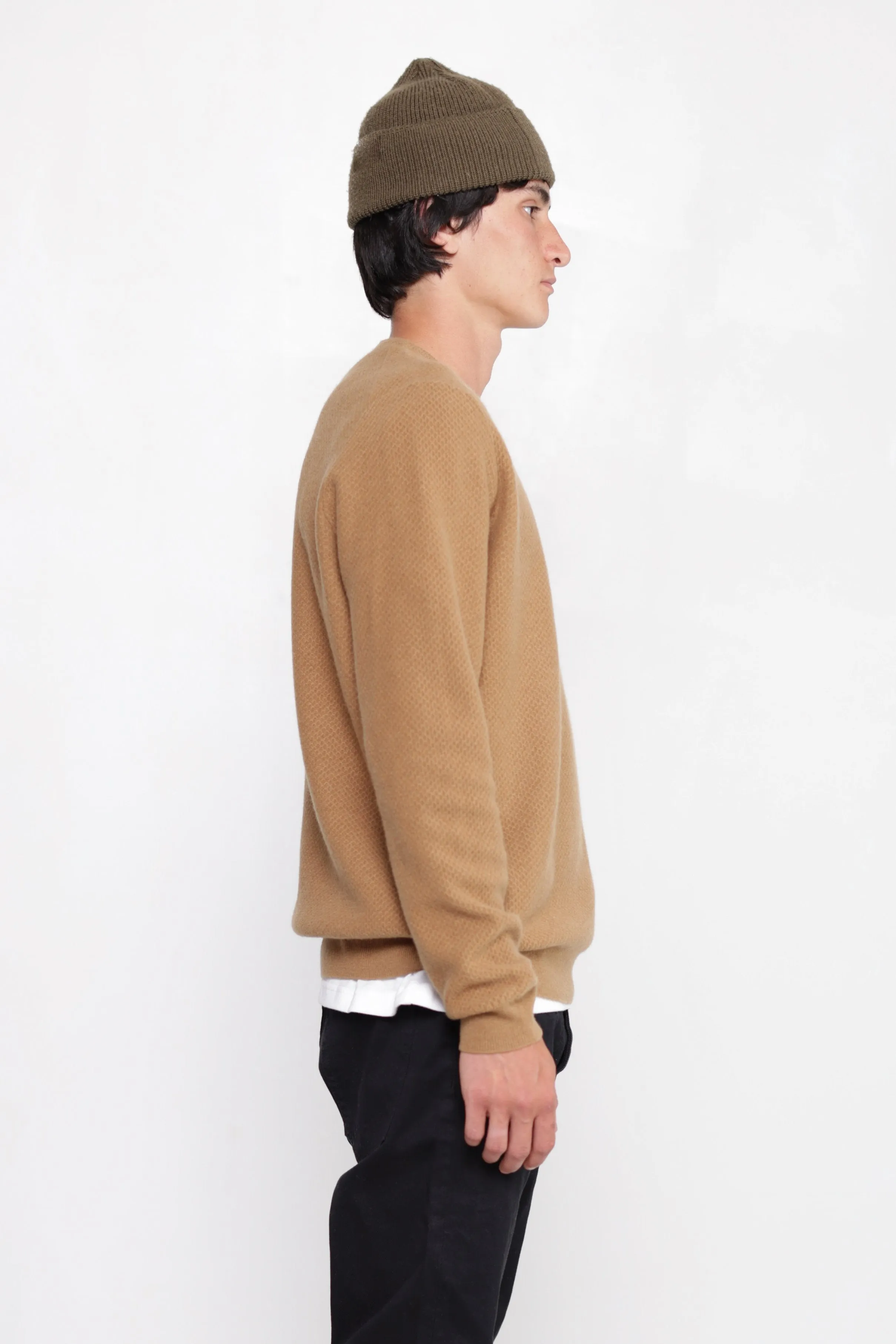 NS3019-3 New Honeycomb Stitch Crew in Camel