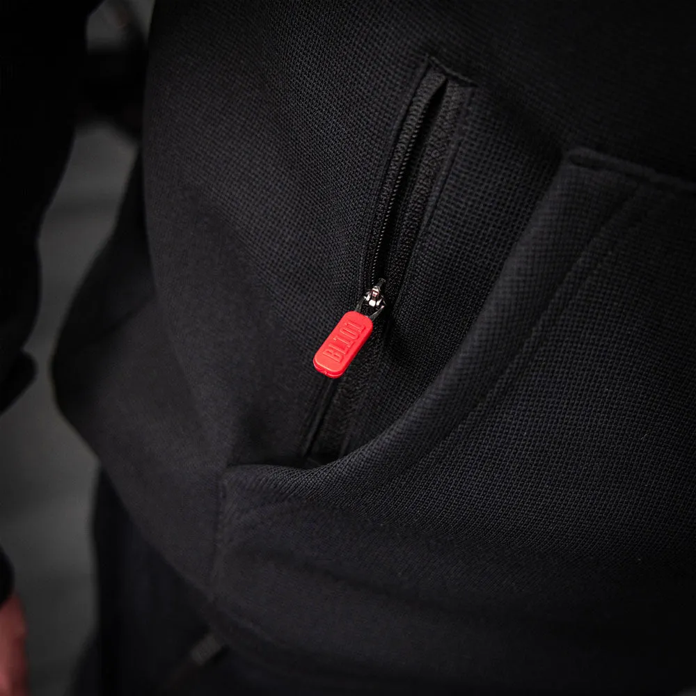 Black Waffle-Knit Performance Hoodie with Hood