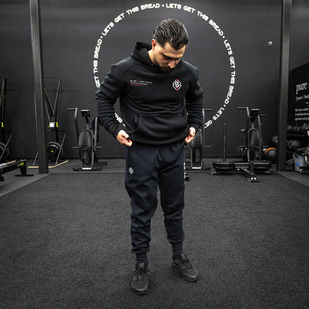 Black Waffle-Knit Performance Hoodie with Hood