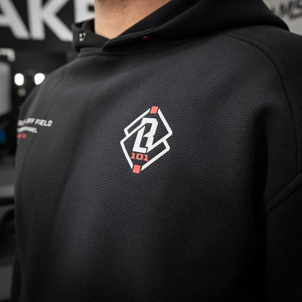 Black Waffle-Knit Performance Hoodie with Hood