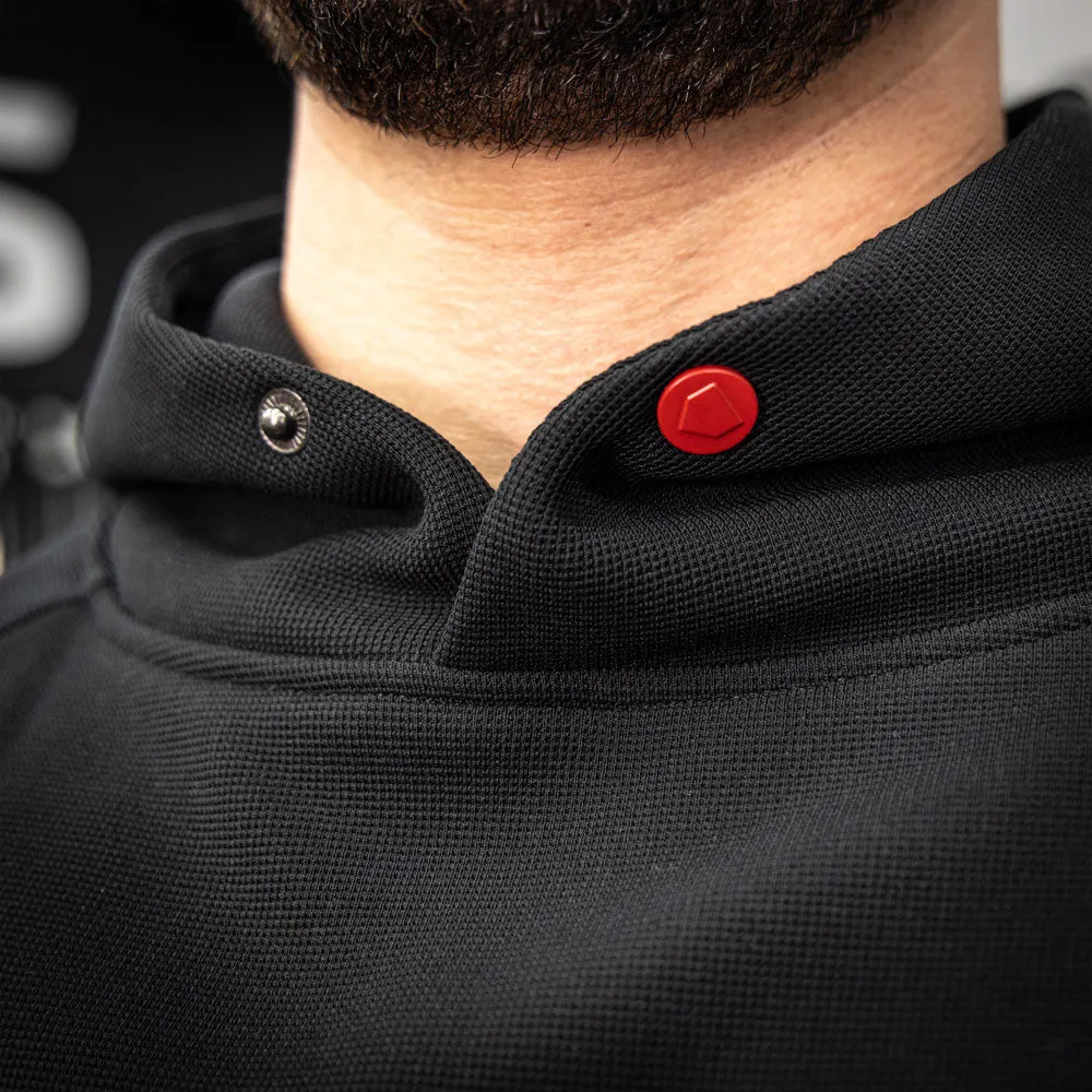 Black Waffle-Knit Performance Hoodie with Hood