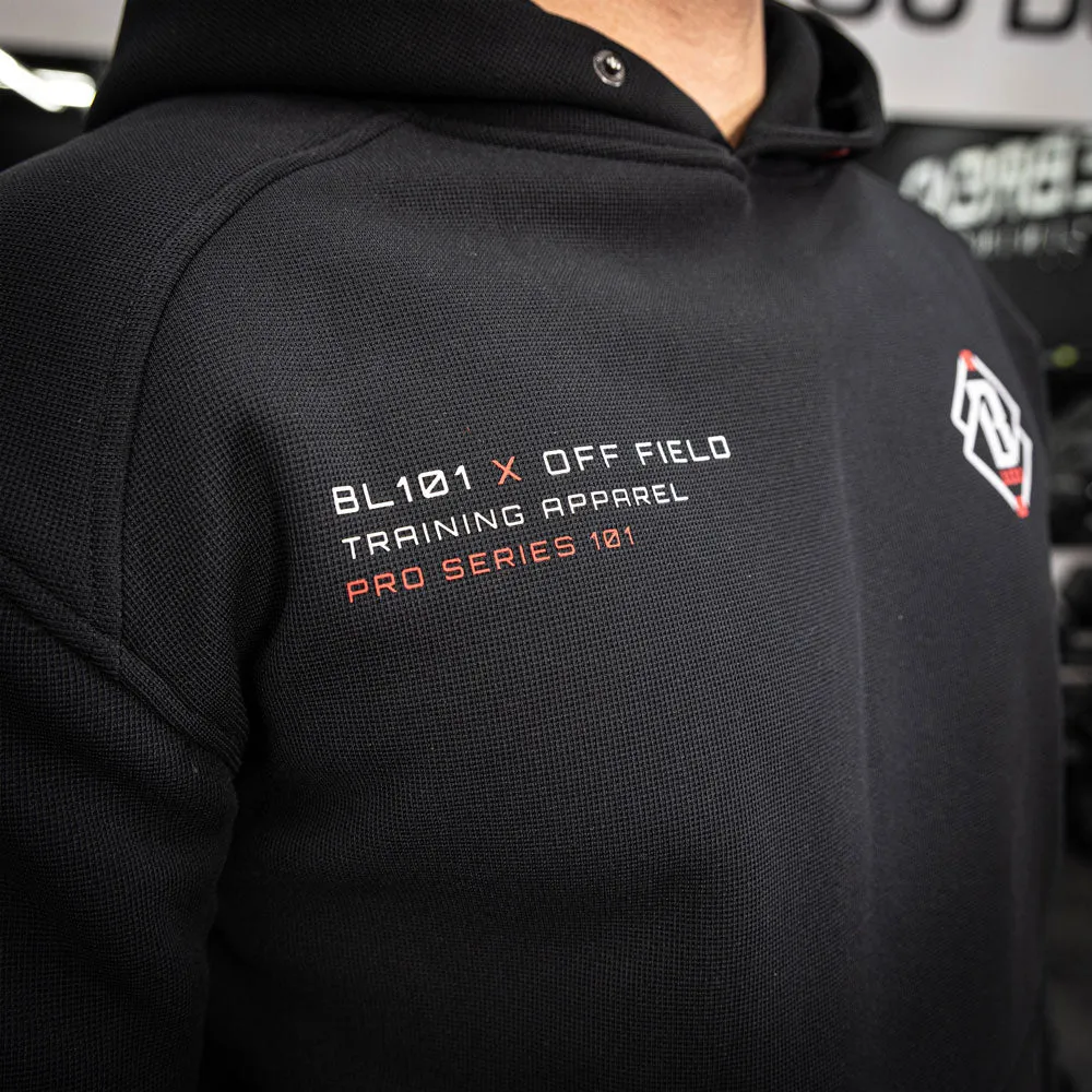 Black Waffle-Knit Performance Hoodie with Hood