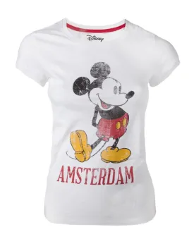 Official Disney Mickey Mouse White Vintage Look Amsterdam Women's  T-Shirts