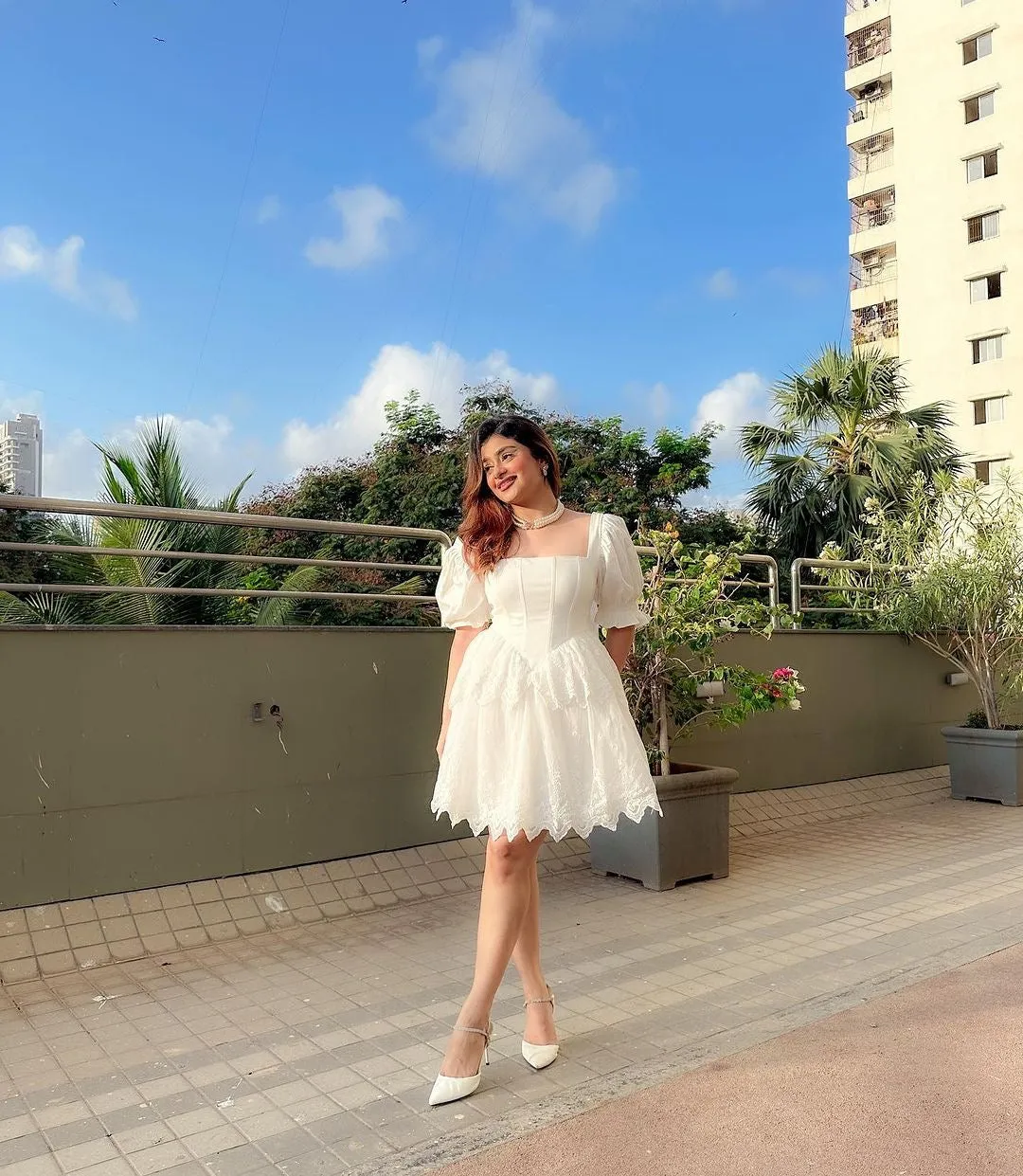 Ophelia White Embroidered Puff Mini Corset Dress