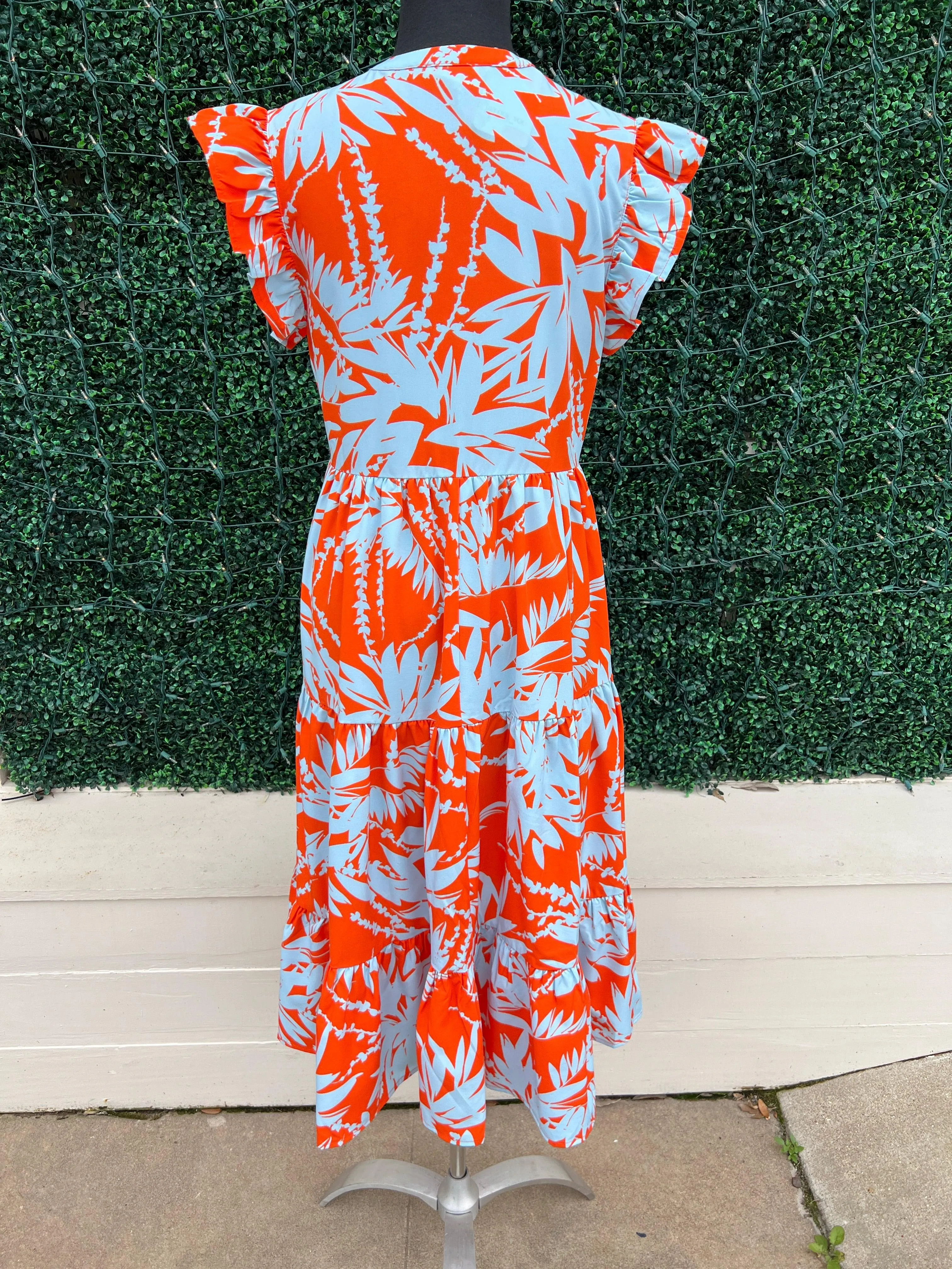 Orange Palms Print Midi