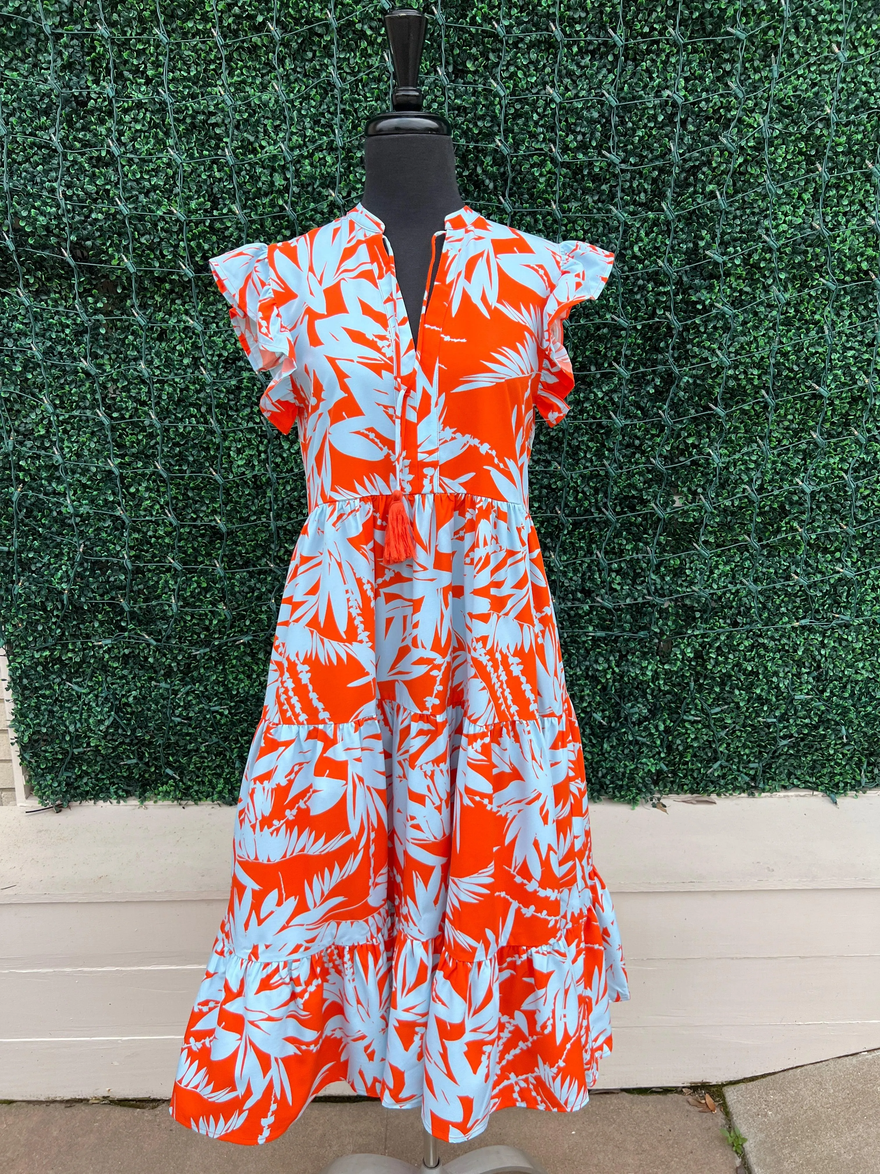 Orange Palms Print Midi