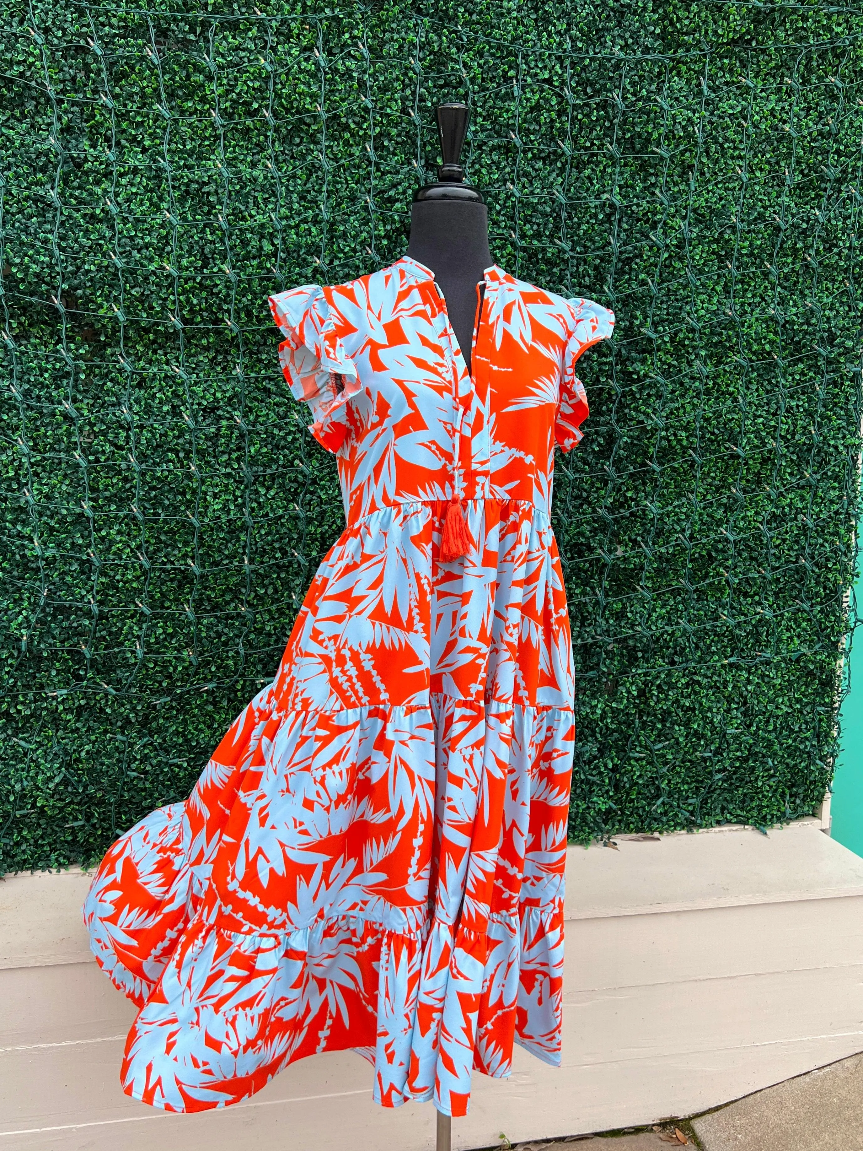 Orange Palms Print Midi