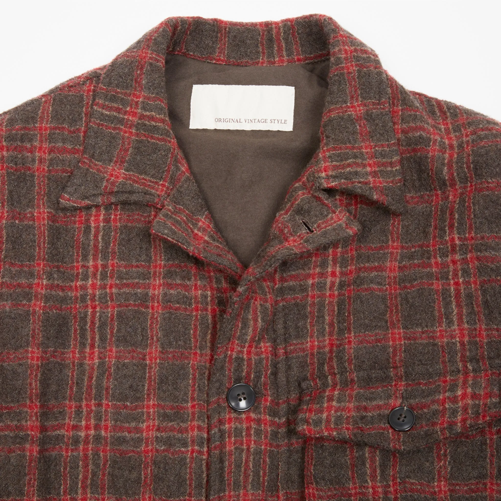 Original Vintage Style Padded Check Shirt Jacket in Brown