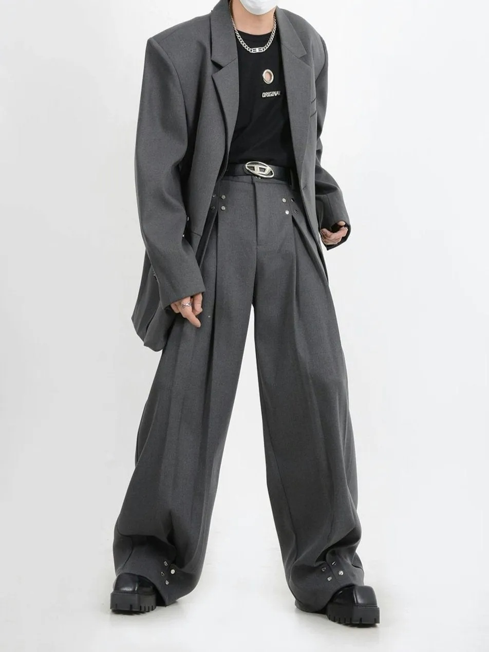Oversized Blazer and Wide-Leg Trouser Set with Rivet Details