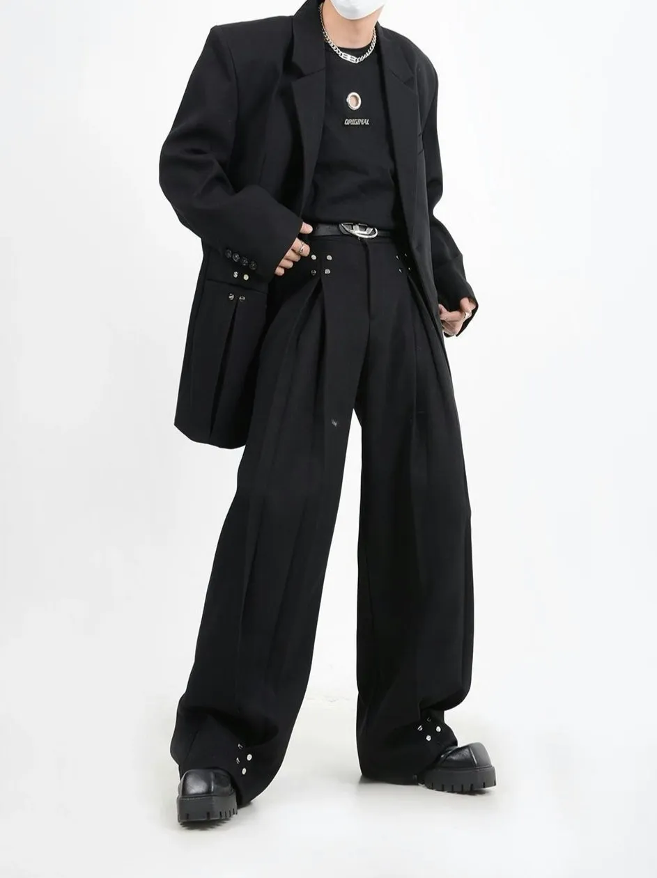 Oversized Blazer and Wide-Leg Trouser Set with Rivet Details