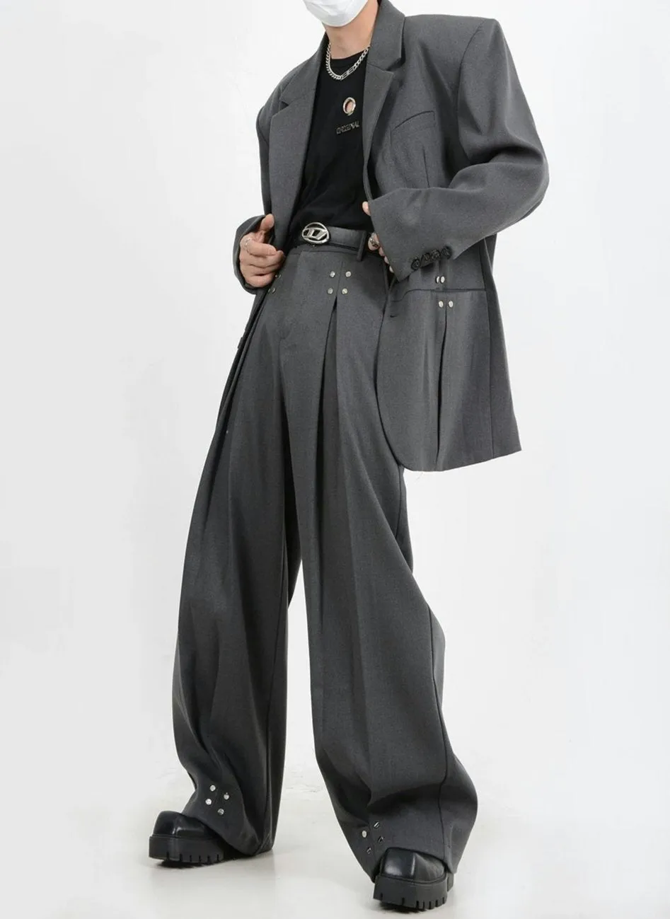 Oversized Blazer and Wide-Leg Trouser Set with Rivet Details