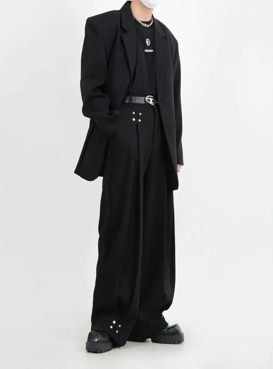 Oversized Blazer and Wide-Leg Trouser Set with Rivet Details