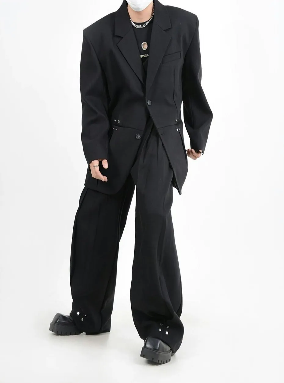 Oversized Blazer and Wide-Leg Trouser Set with Rivet Details