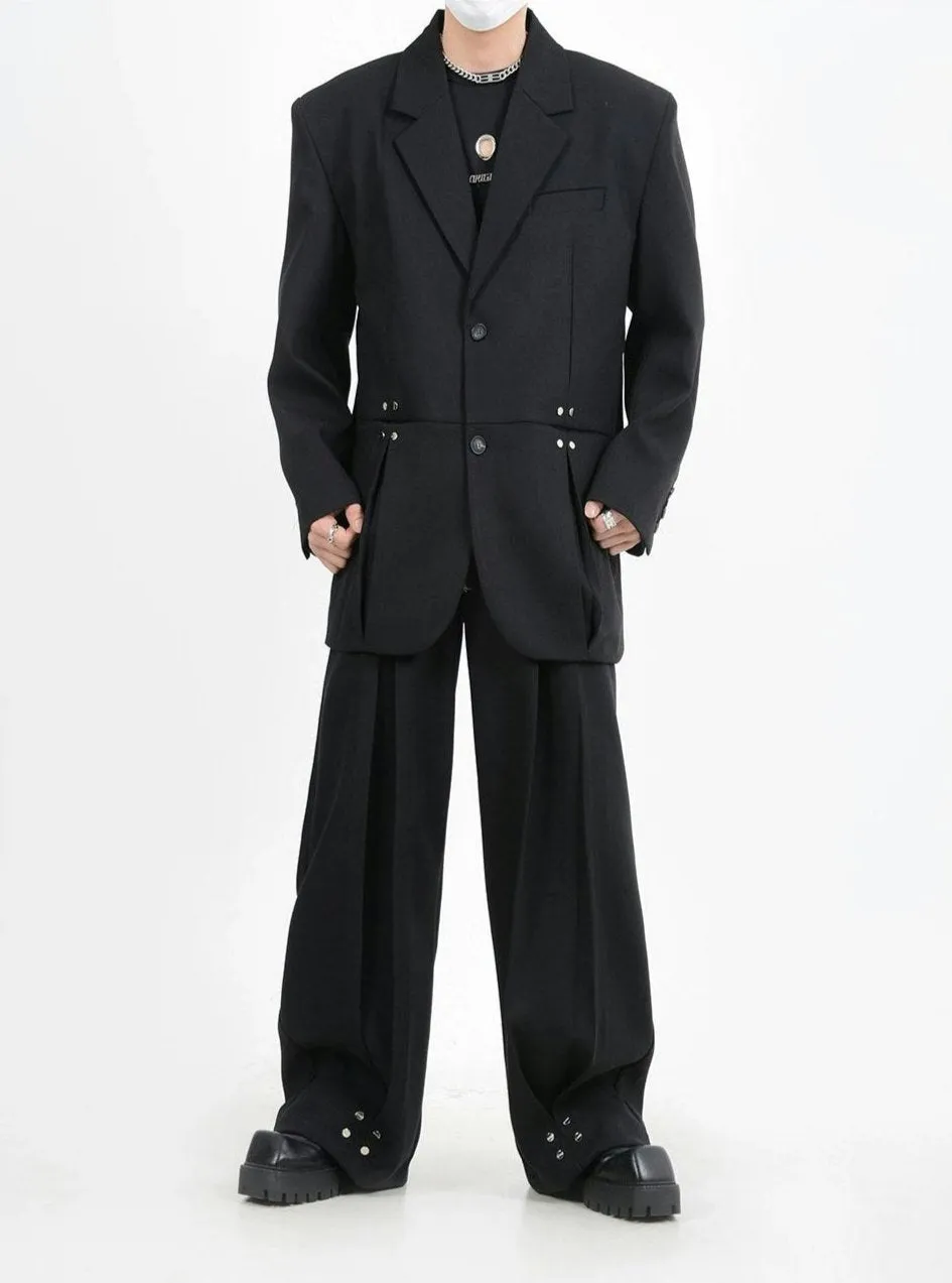 Oversized Blazer and Wide-Leg Trouser Set with Rivet Details