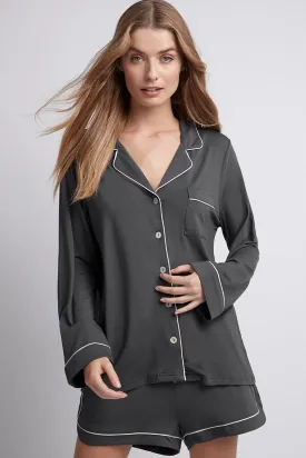 Petra Womens TENCEL™ Modal Long Sleeve with Short Pyjama Set - Charcoal with Blush Piping