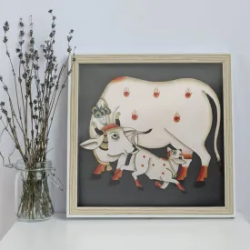 Pichwai Kamadhenu and calf Slate gray Painting