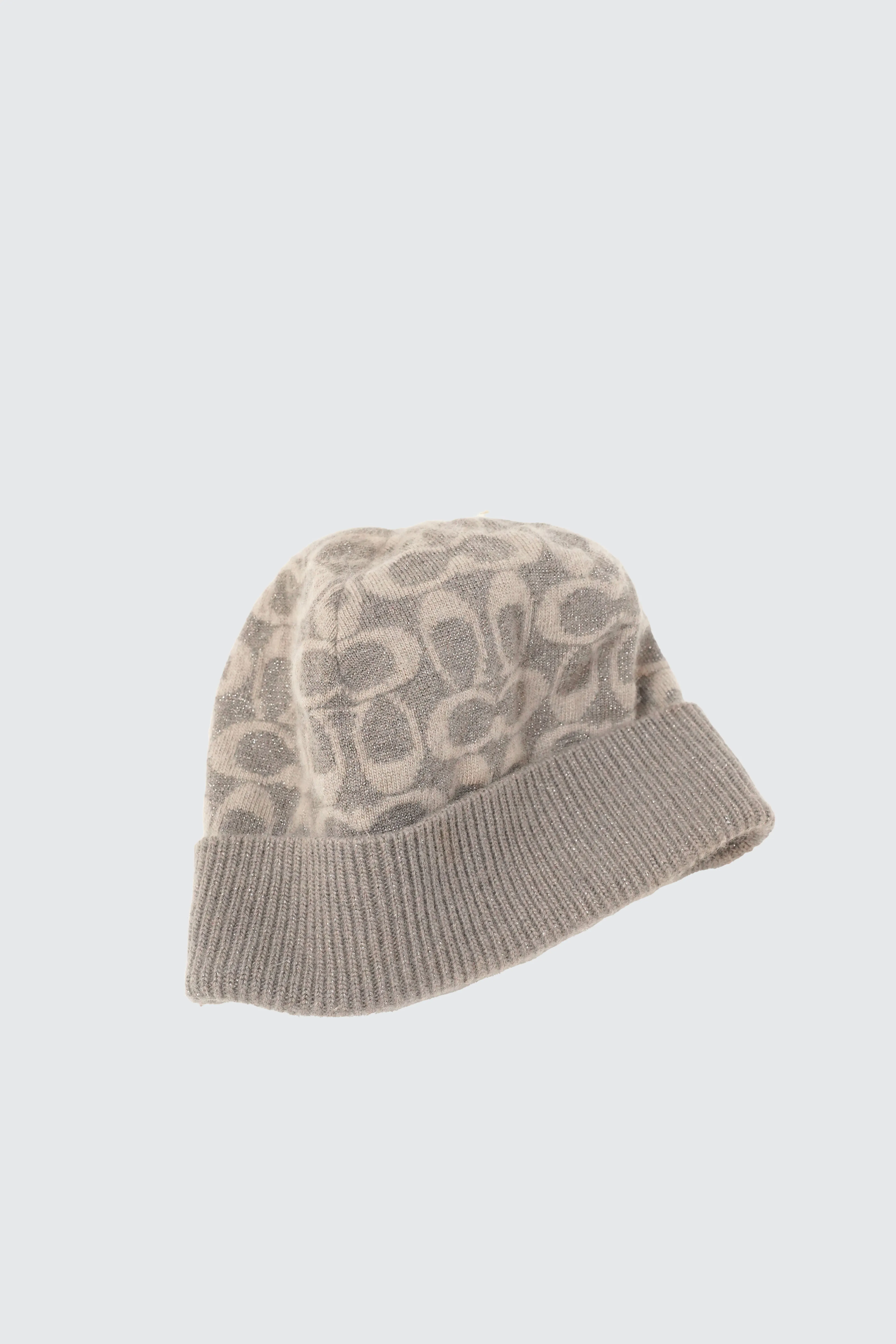 "COACH" -Signature Logo Pattern Lame Knit Beanie-