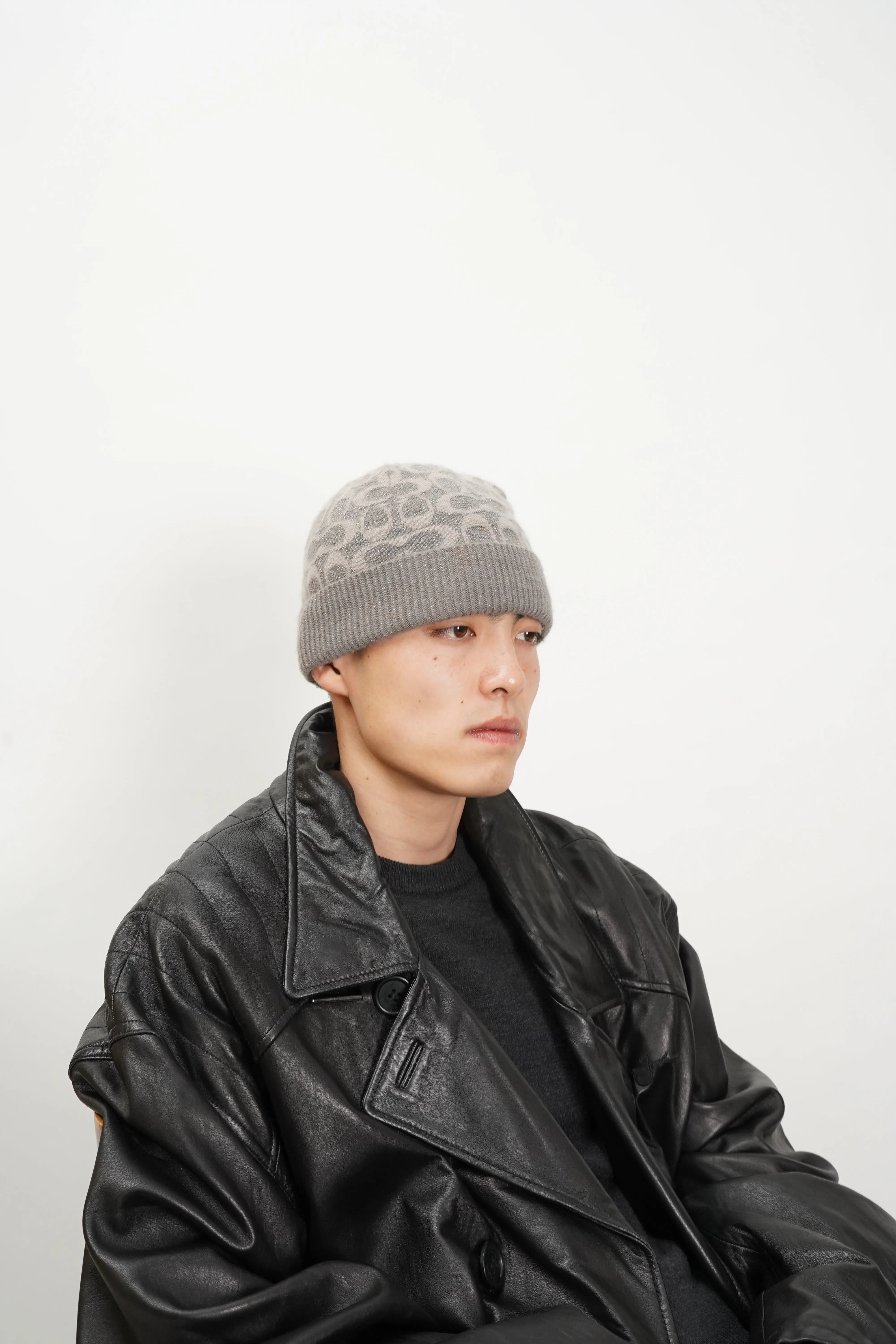"COACH" -Signature Logo Pattern Lame Knit Beanie-