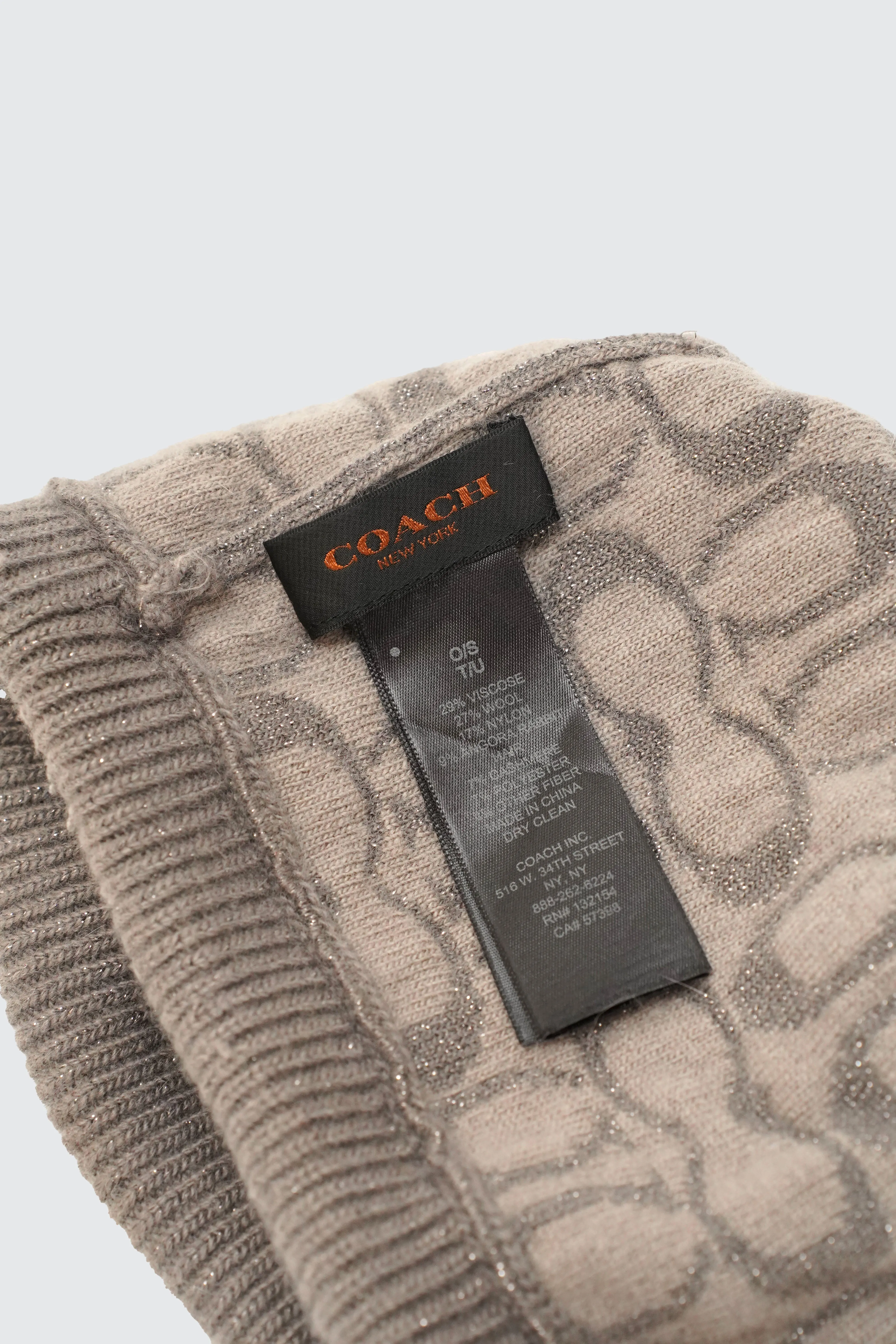 "COACH" -Signature Logo Pattern Lame Knit Beanie-