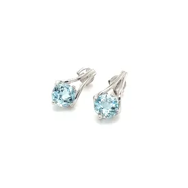 Round Aquamarine Earrings with V-Shaped Bars in 14K White Gold