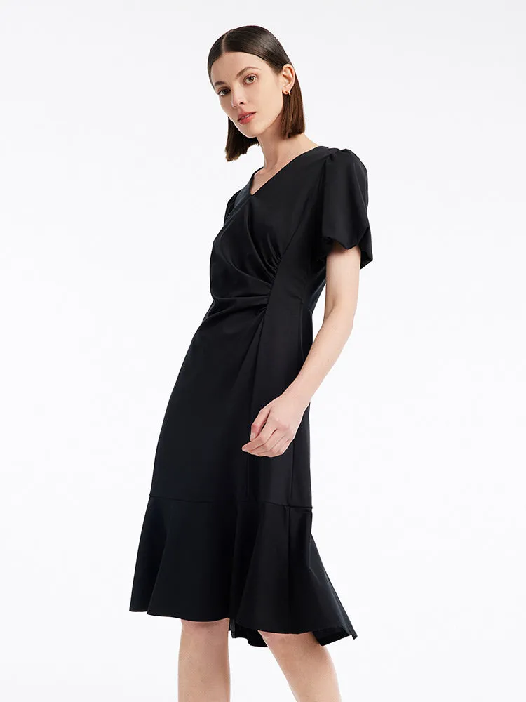 Ruched Mermaid V-Neck Midi Dress