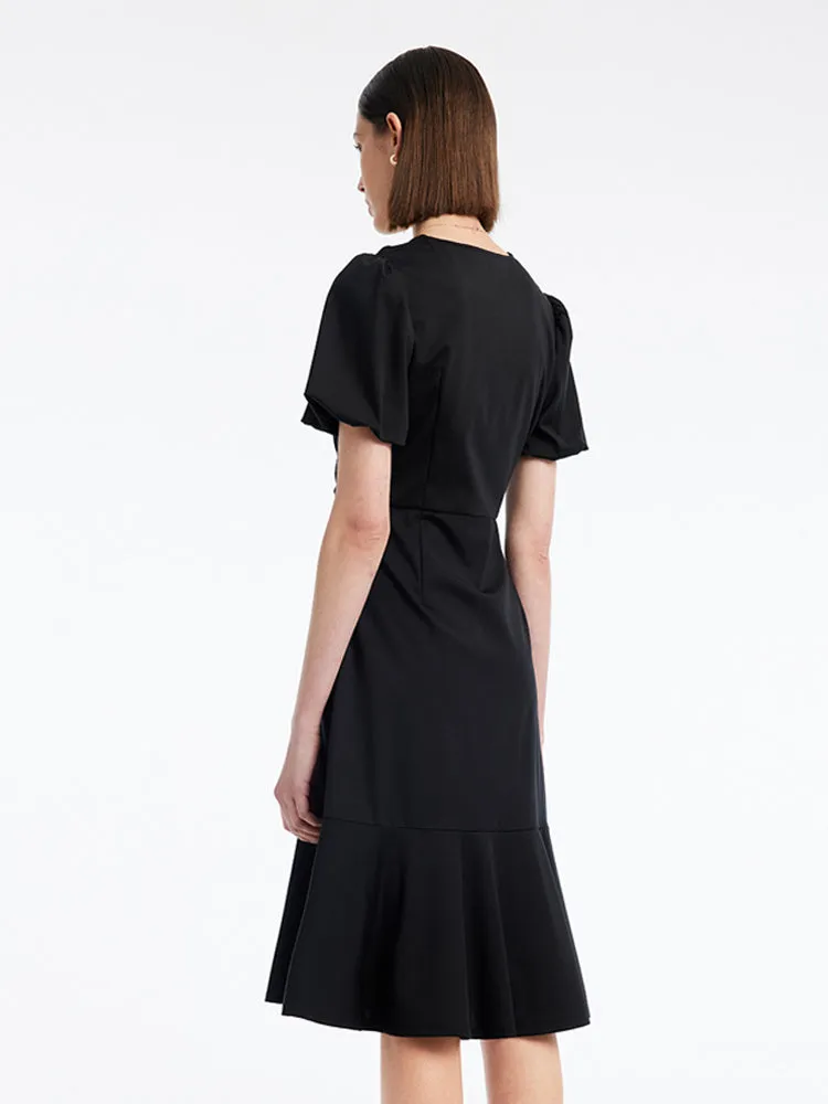 Ruched Mermaid V-Neck Midi Dress