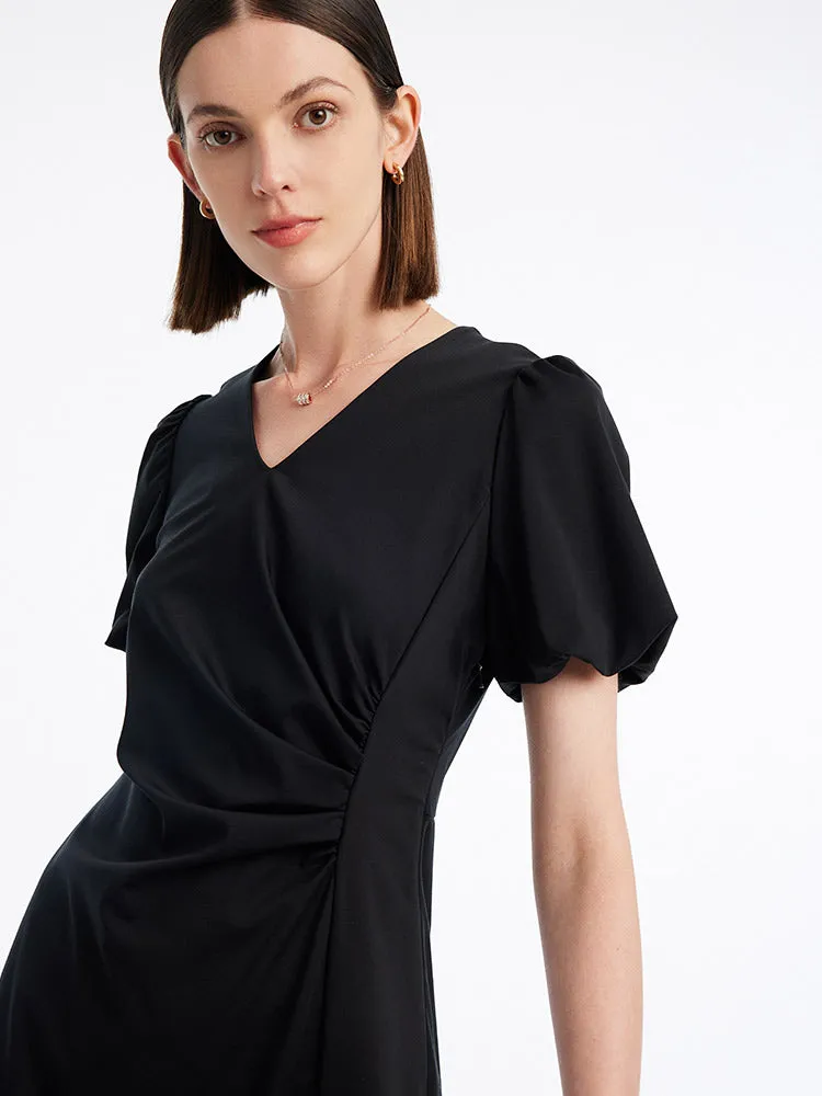 Ruched Mermaid V-Neck Midi Dress