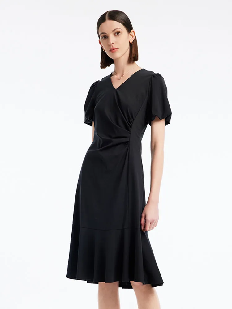Ruched Mermaid V-Neck Midi Dress