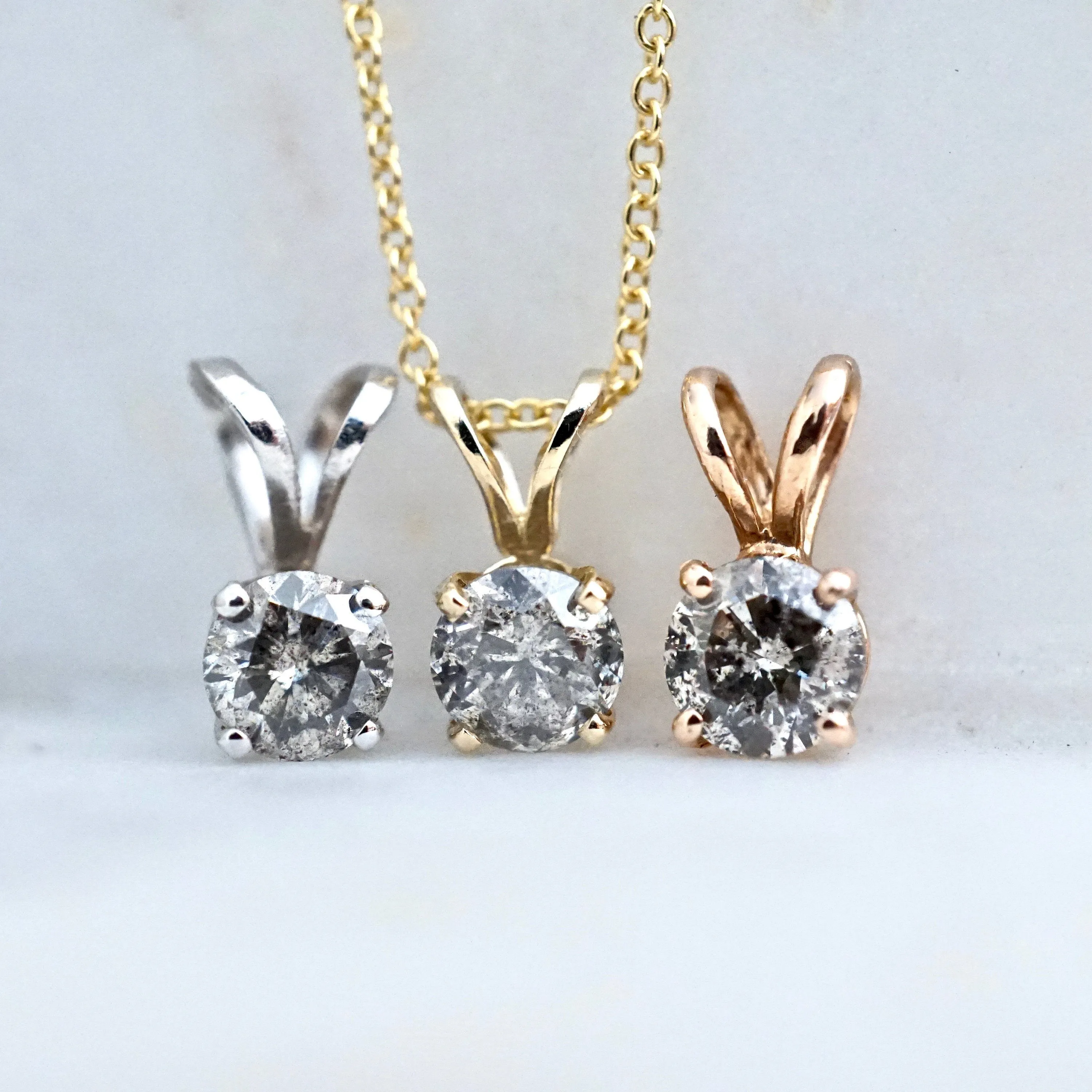 Salt and Pepper Diamond Pendant Necklace - Grey Diamond Pendant