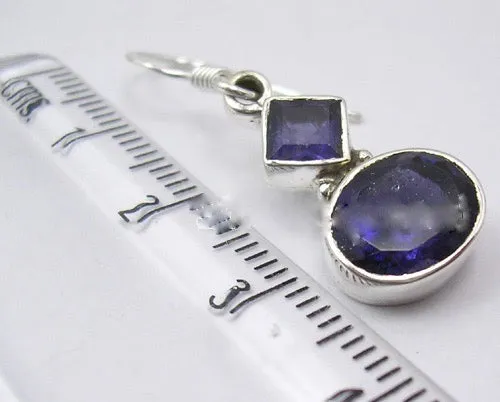 Solid Silver Iolite Diamond and Oval Drop Earrings