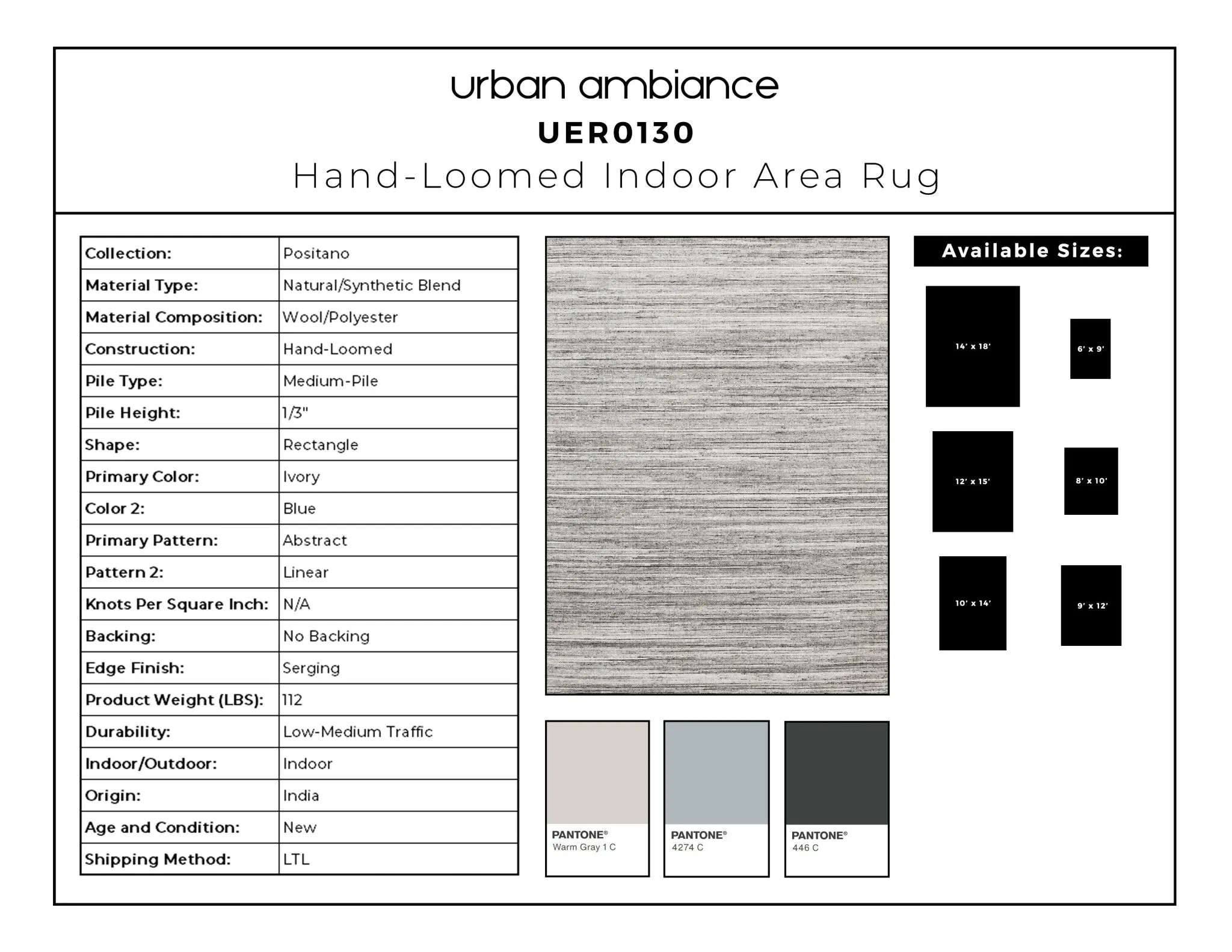 UER0130 Luxury Hand-Loomed Natural and Synthetic Blend Medium-Pile Rug