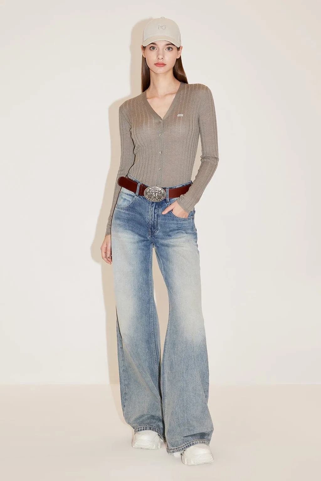 V-Neck Embroidered Slim Woolen Jacket