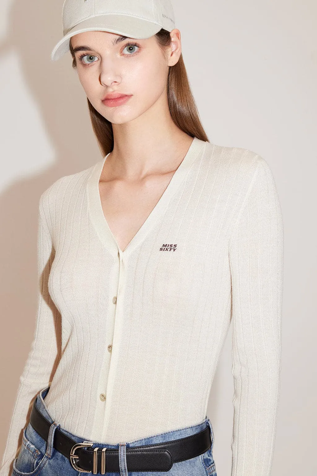 V-Neck Embroidered Slim Woolen Jacket
