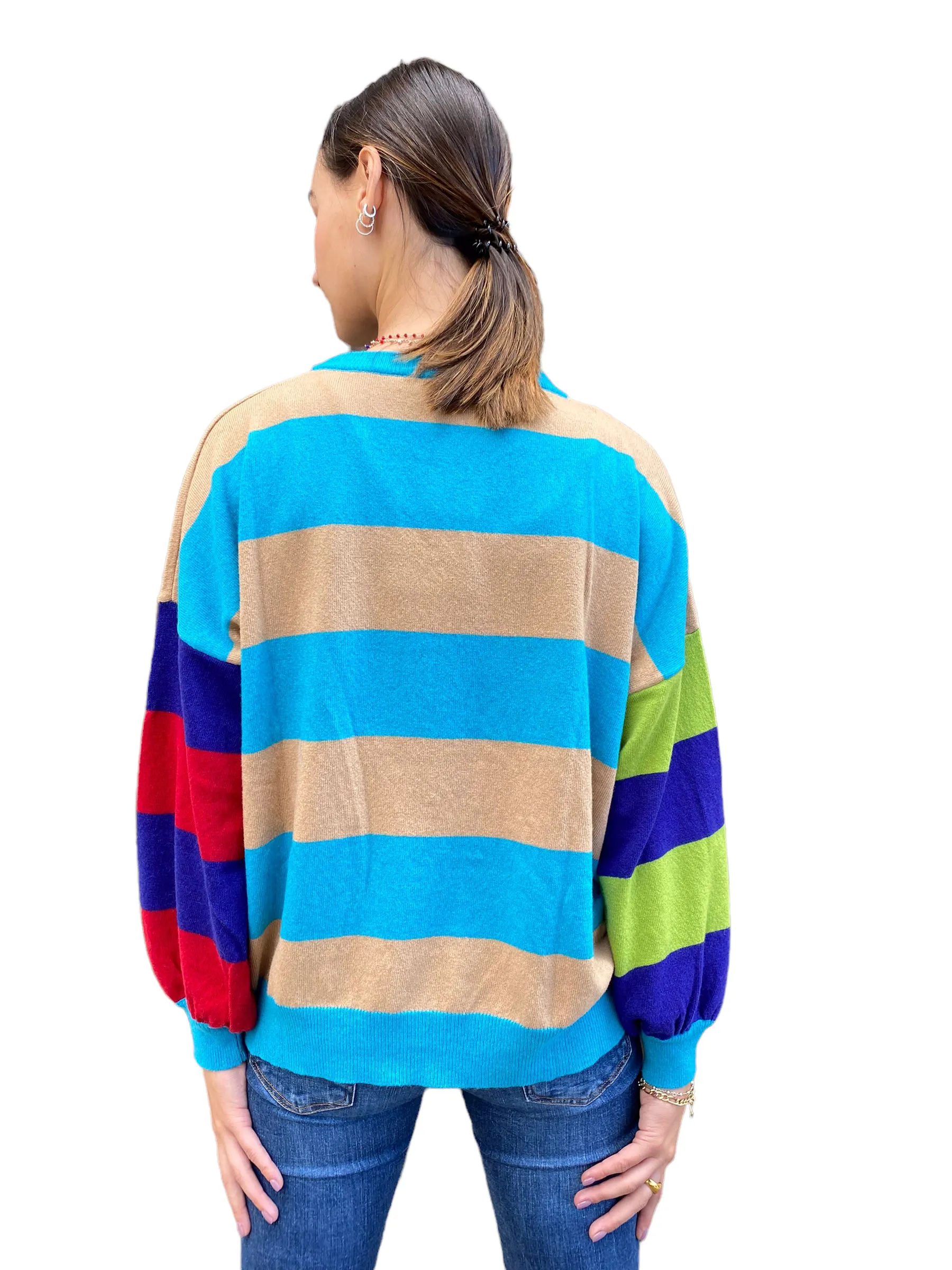 Vicolo turquoise/ camel lines pullover